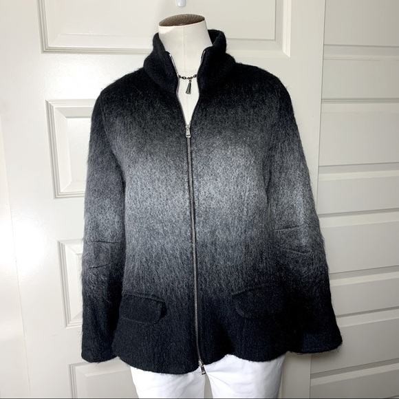 Marc Cain Knit Cardigan Jacket Sz 8 Black Gray Mohair Blend Full Zip Sweater - Picture 6 of 14